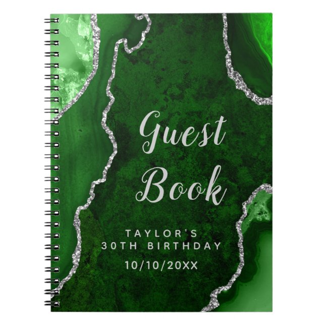 Cuaderno Libro de invitados de cumpleaños Green and Silver  (Frente)