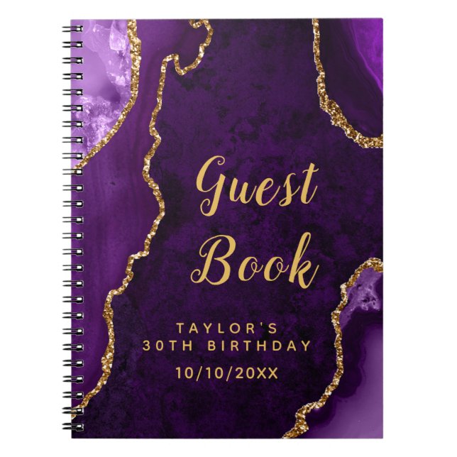 Cuaderno Libro de invitados de cumpleaños Purple and Gold A (Frente)
