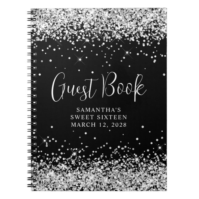 Cuaderno Libro de invitados de cumpleaños Sweet 16 Glitter  (Frente)