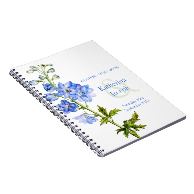 Cuaderno Libro de invitados de Delphinium Watercolor azul b (Lado Derecho)