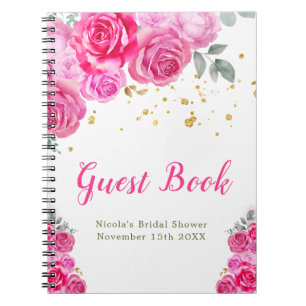 Cuaderno Libro de invitados de desayuno nupcial floral rosa