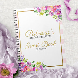 Cuaderno Libro de invitados de ducha con flores rosadas y d