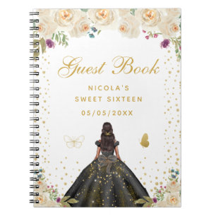Cuaderno Libro de invitados de dulces dieciséis Princesa Fl