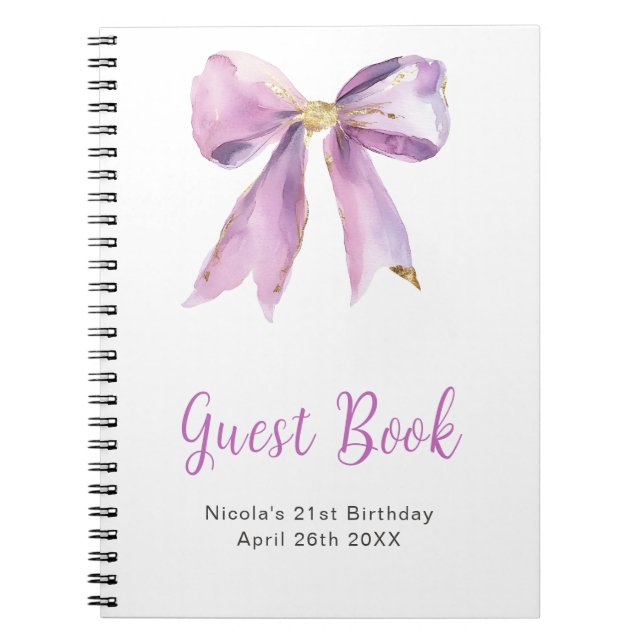 Cuaderno Libro de invitados de fiesta de cumpleaños con laz (Frente)