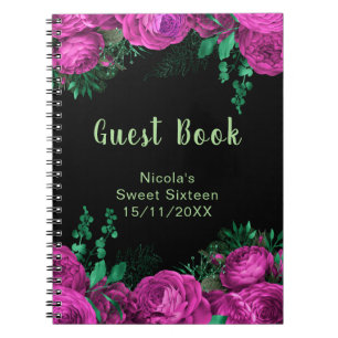 Cuaderno Libro de invitados de flores elegantes rosa calien