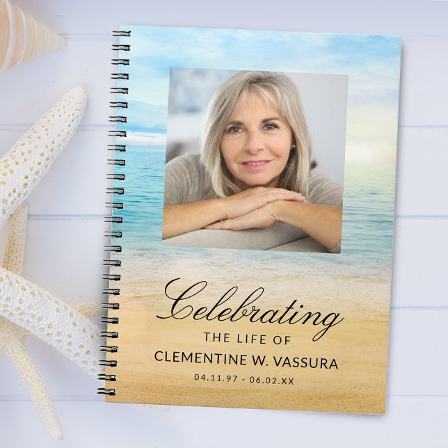 Cuaderno Libro de invitados de foto funeral tema playa (Beach Theme Memorial Funeral Photo Guest Notebook)