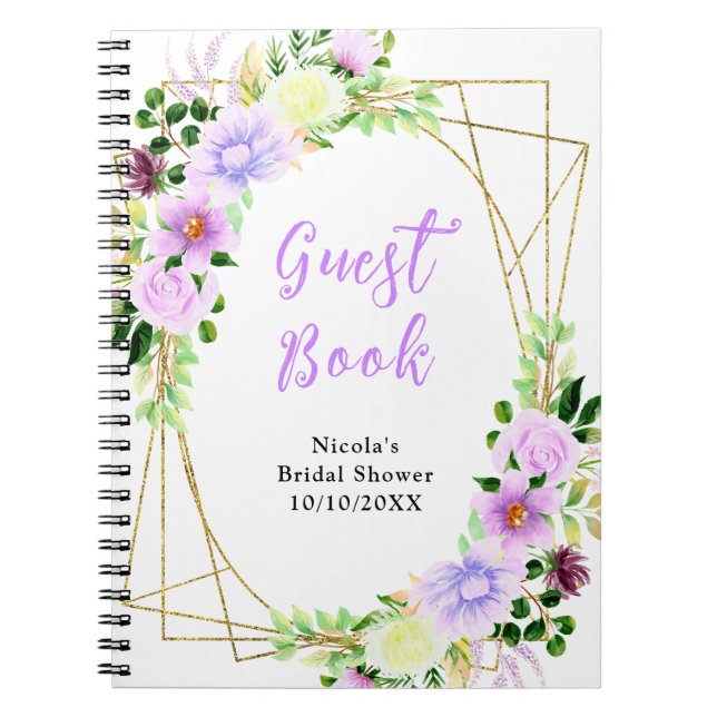 Cuaderno Libro de invitados de la ducha de novia con flores (Frente)