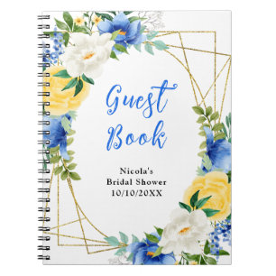 Cuaderno Libro de invitados de la ducha nupcial floral azul