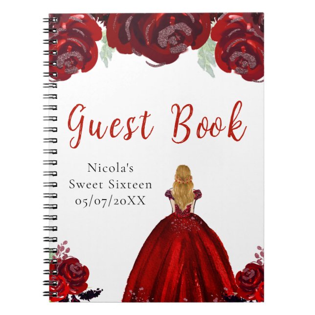 Cuaderno Libro de invitados de la princesa de cabello rubio (Frente)
