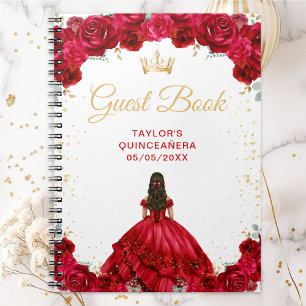 Cuaderno Libro de invitados de la Princesa Roja Quinceañera