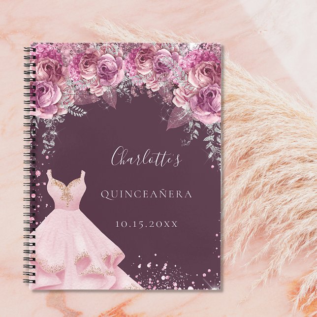 Cuaderno Libro de invitados de la Quinceanera Bugundy sobre (Subido por el creador)