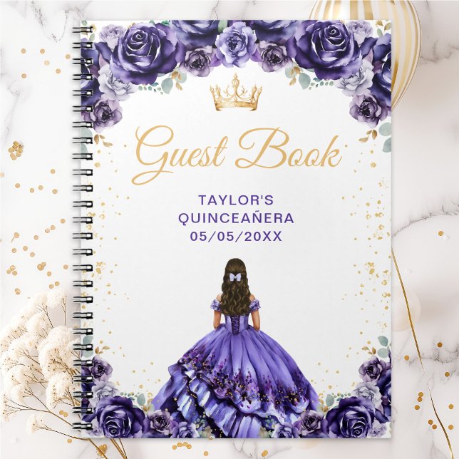 Cuaderno Libro de invitados de Princesa Quinceañera Púrpura (Subido por el creador)