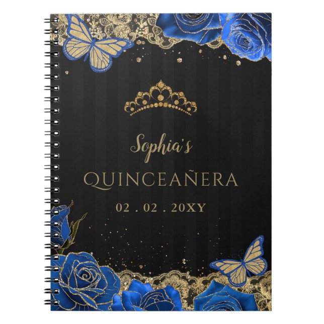 Cuaderno Libro de invitados de Quinceañera con rosas azules (Frente)