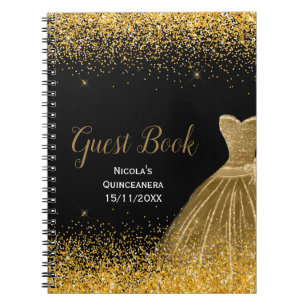 Cuaderno Libro de invitados de Quinceañera con vestido dora