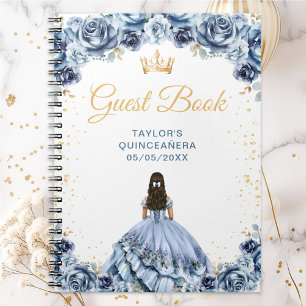 Cuaderno Libro de Invitados de Quinceañera Princesa Azul Po