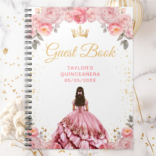 Cuaderno Libro de invitados de Quinceañera Princesa Rosa Po