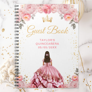 Cuaderno Libro de invitados de Quinceañera Princesa Rosa Po