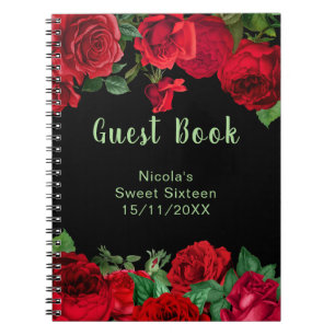 Cuaderno Libro de invitados de rosas rojas elegantes para d