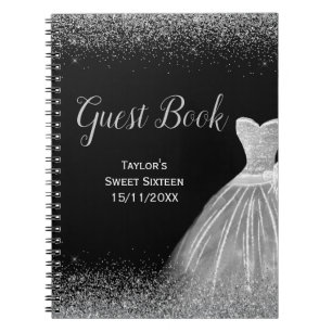 Cuaderno Libro de invitados de vestido plateado con brillo