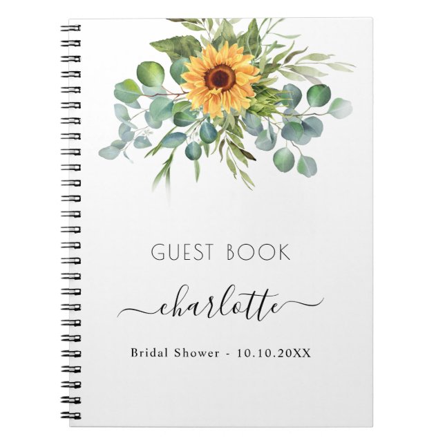Cuaderno Libro de invitados ducha de novia girasoles eucali (Frente)