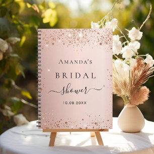 Cuaderno Libro de invitados ducha de novia rosa oro chispa