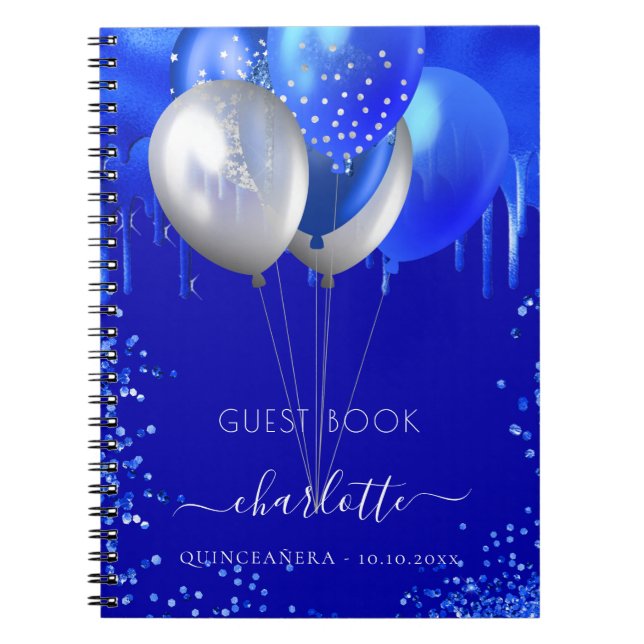 Cuaderno Libro de invitados Globos de goteo azul de Quincea (Frente)