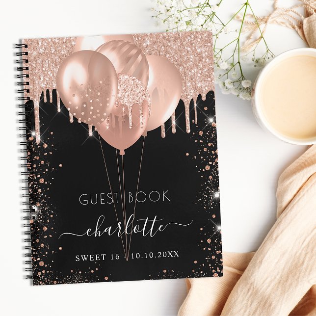 Cuaderno Libro de invitados: Globos dorados Sweet 16 rosas  (Subido por el creador)