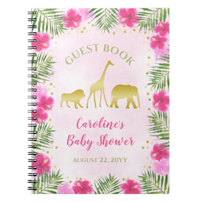 Cuaderno Libro de invitados Gold Safari Pink Floral Baby Sh (Frente)