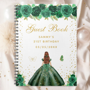 Cuaderno Libro de invitados Green Floral Brown Hair Princes