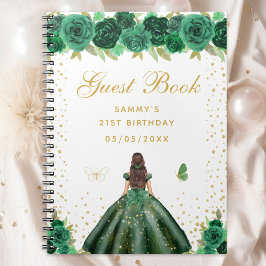 Cuaderno Libro de invitados Green Floral Brunette Hair Prin