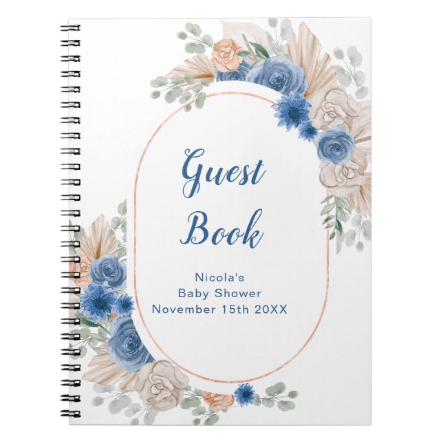 Cuaderno Libro de invitados para baby shower Blue Boho con  (Frente)
