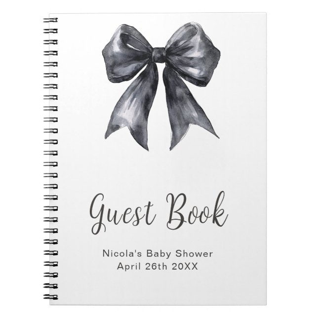 Cuaderno Libro de invitados para baby shower con lazo coque (Frente)