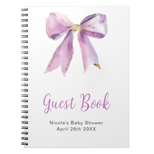Cuaderno Libro de invitados para baby shower con lazo coque (Frente)