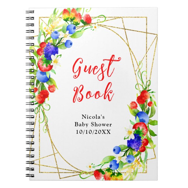 Cuaderno Libro de invitados para baby shower de bayas mixta (Frente)