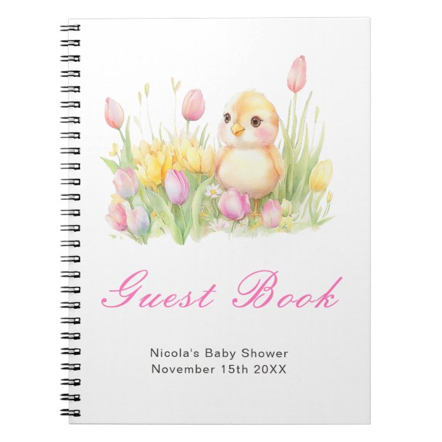 Cuaderno Libro de invitados para baby shower de Chick de pr (Frente)