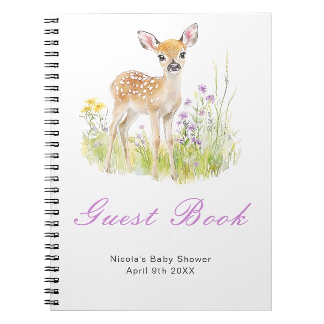 Cuaderno Libro de invitados para baby shower de ciervo de p (Frente)