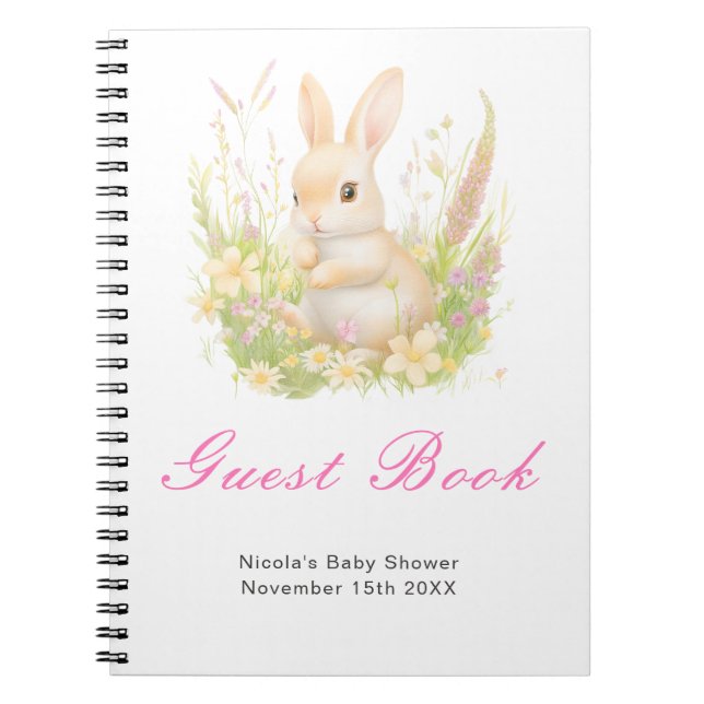 Cuaderno Libro de invitados para baby shower de conejito de (Frente)