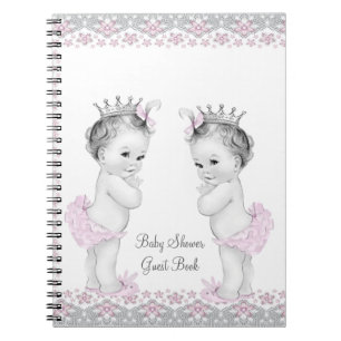 Cuaderno Libro de invitados para baby shower de gemelas ros