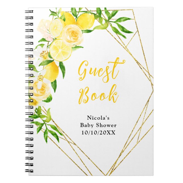 Cuaderno Libro de invitados para baby shower de limones y f (Frente)