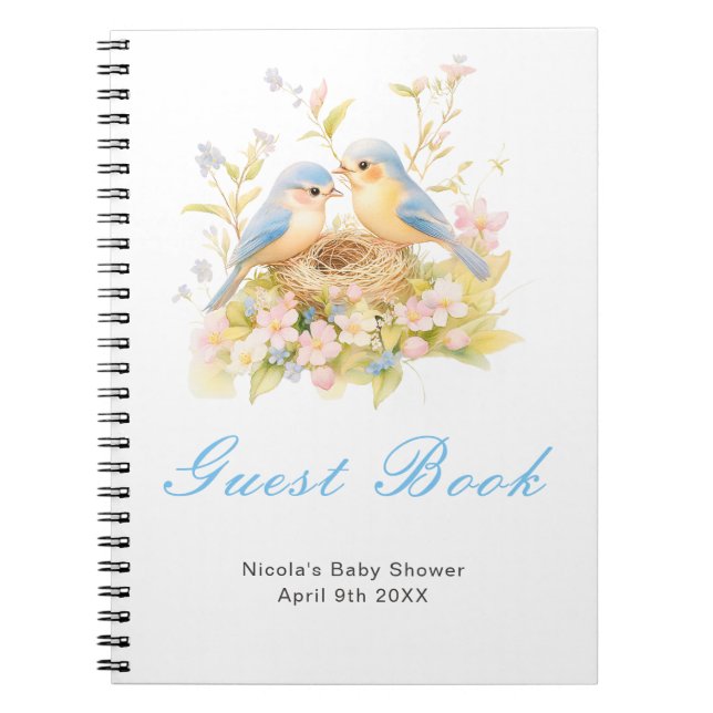 Cuaderno Libro de invitados para baby shower de pájaros de  (Frente)