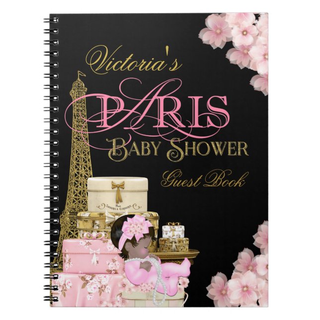 Cuaderno Libro de invitados para baby shower de París (Frente)