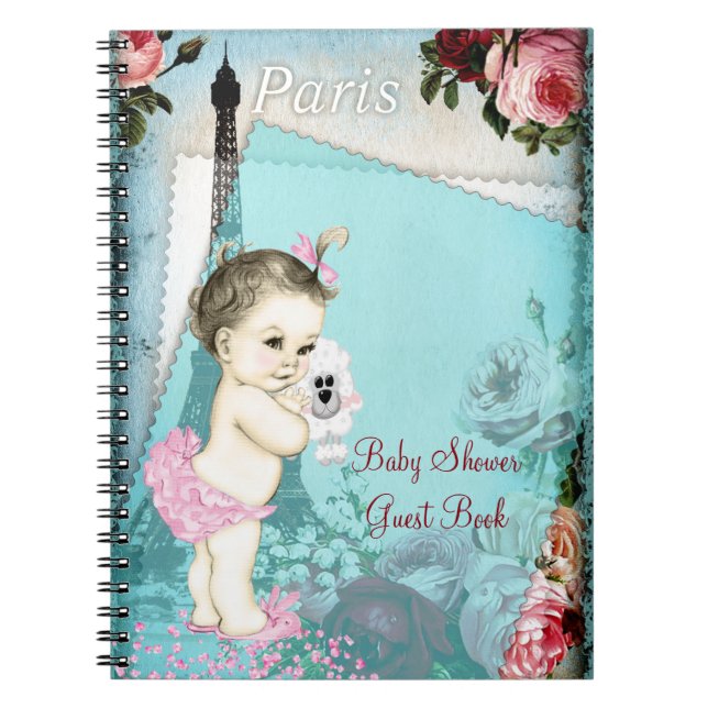 Cuaderno Libro de invitados para baby shower de París (Frente)