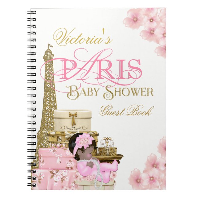 Cuaderno Libro de invitados para baby shower de París (Frente)