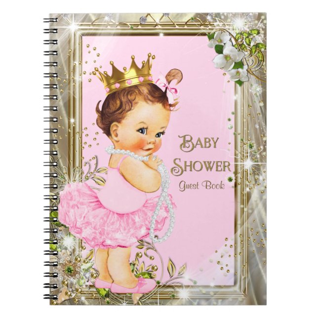 Cuaderno Libro de invitados para baby shower de princesa ba (Frente)