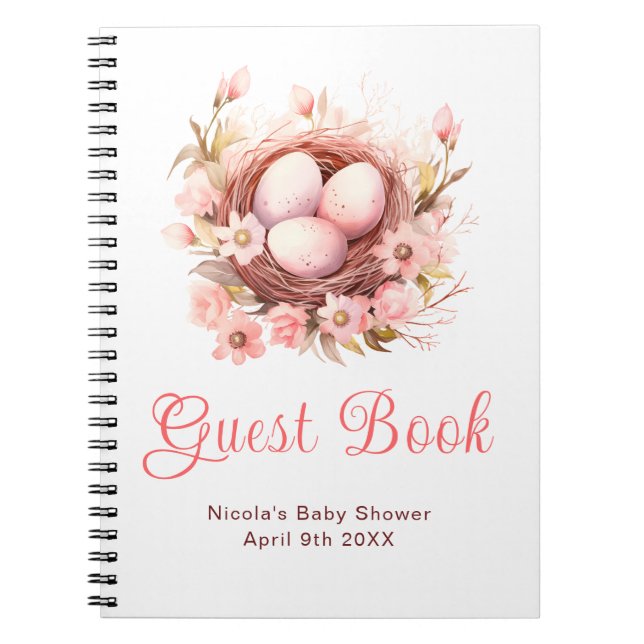 Cuaderno Libro de invitados para baby shower Nido de pájaro (Frente)
