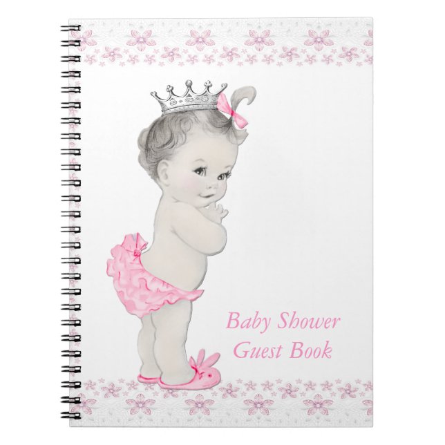Cuaderno Libro de invitados para Baby Shower Princesa Rosa (Frente)