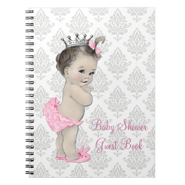 Cuaderno Libro de invitados para baby shower Princesa Rosa  (Frente)