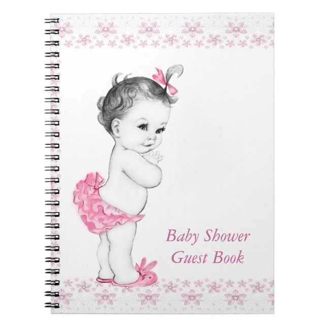 Cuaderno Libro de invitados para baby shower rosa (Frente)