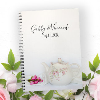 Cuaderno Libro de invitados para Bodas de tetera con rosas 
