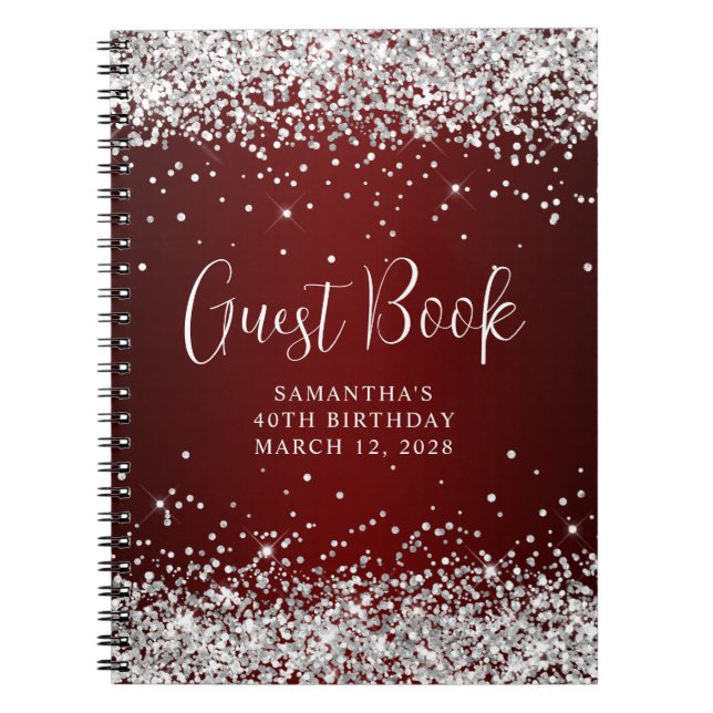 Cuaderno Libro de invitados para cumpleaños 40 con brillo p (Frente)